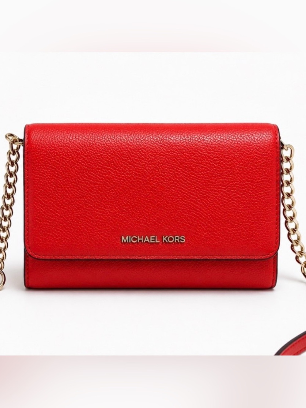 Michael Kors Jet Set Coral Pebbled Leather Crossbody Wallet Bag